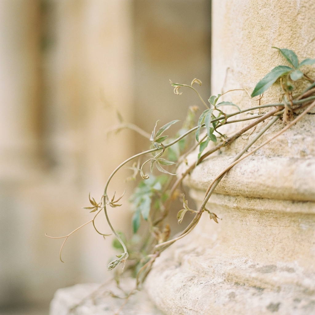Vine tendril on stone column